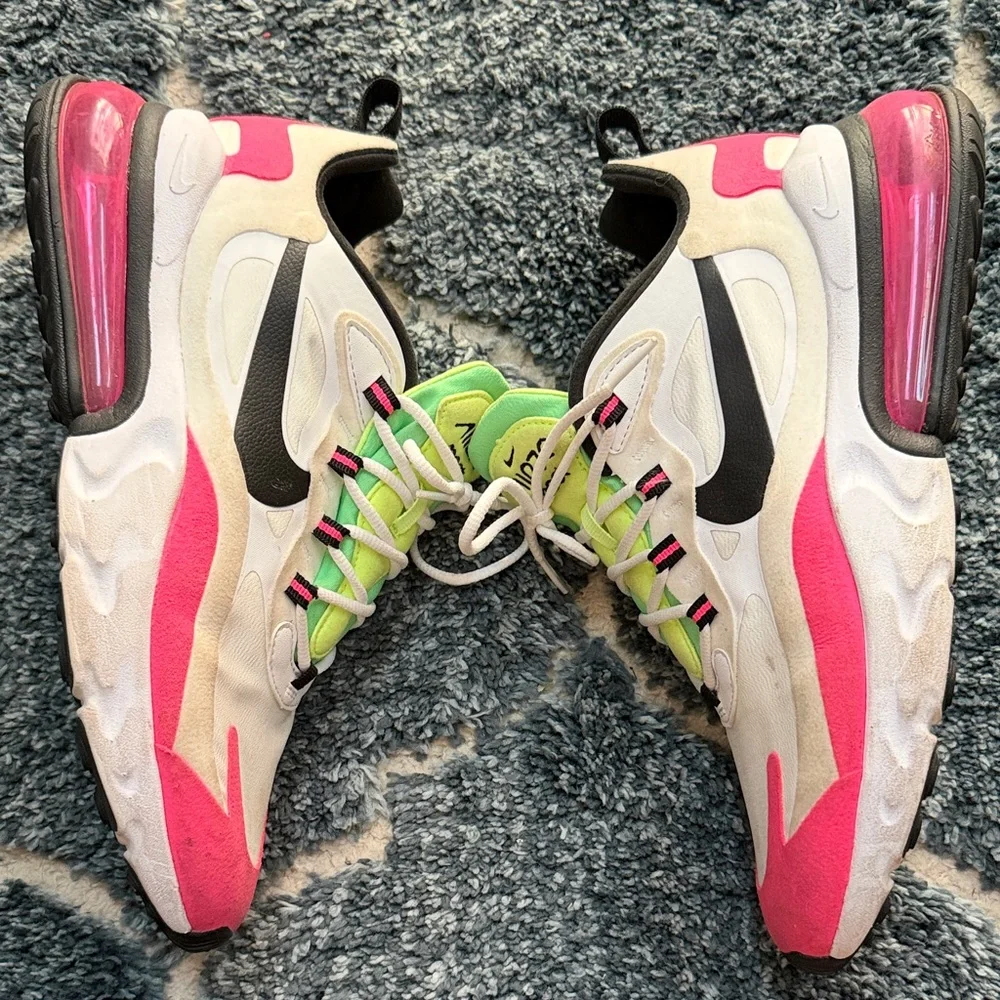 Nike Air Max 270 React Pink and White with Green Accents - Picture 7 of 8